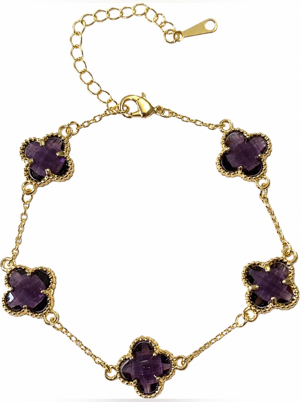 💜✨ Purple Clover Bracelet Gold Tone Dainty Fairycore Cottagecore Jewelry ✨💜